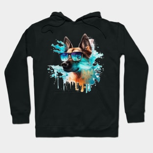 Beautiful German Shepard with sunglasses in water color art  gifts Hoodie